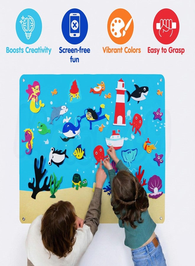 Kidology Montessori Ocean Felt Story Board Set with 34 Felt Figures | Educational & Interactive Sea World Play Mat | Perfect for Storytelling, Early Learning & Wall Hanging Play, Multicolor - Image 4